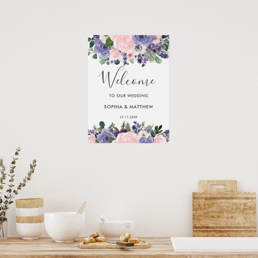 Blush Lavender Paars Floral Weddenschap Welkomstte Poster (Keuken)