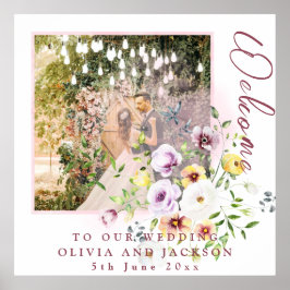 Blush Lavender Paarse Floral Weddenschap Welkom Poster