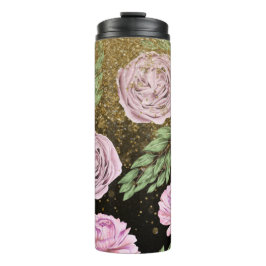 *~* Blush Lavender PEONY Gold Glitter Floral Thermosbeker