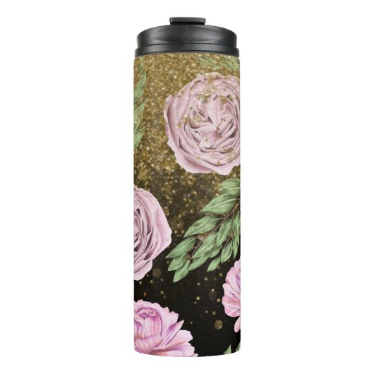 *~* Blush Lavender PEONY Gold Glitter Floral Thermosbeker (Voorkant)