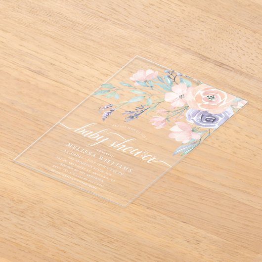 Blush Lavender Waterverf Floral Girl Baby shower Acryl Uitnodigingen (Laagn)