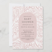 Blush Leaf Floral Baby shower Invitation Kaart (Voorkant)