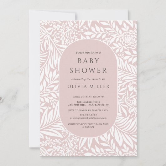 Blush Leaf Floral Baby shower Invitation Kaart (Voorkant)