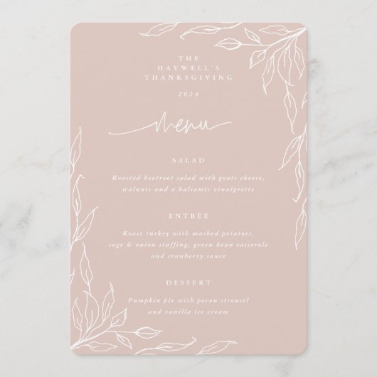 Blush Leaf Thanksgiving Dinner Menu (Voorkant)
