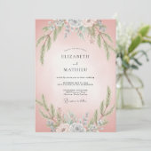 Blush Leigrijs Bladerig Huwelijk Kaart (Staand voorkant)