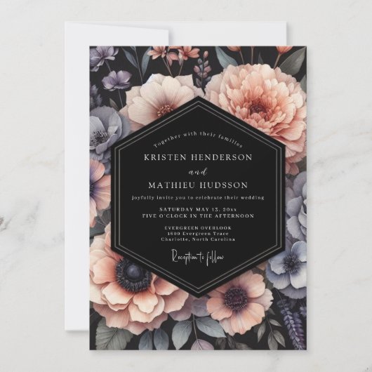 Blush & Leiste Moody Bloemige Bruiloft Kaart (Voorkant)