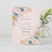 Blush Leiste Pioen Trouw Kaart (Staand voorkant)