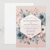 Blush Leiste Romantische Bloei Bruiloft Kaart (Voorkant / Achterkant)
