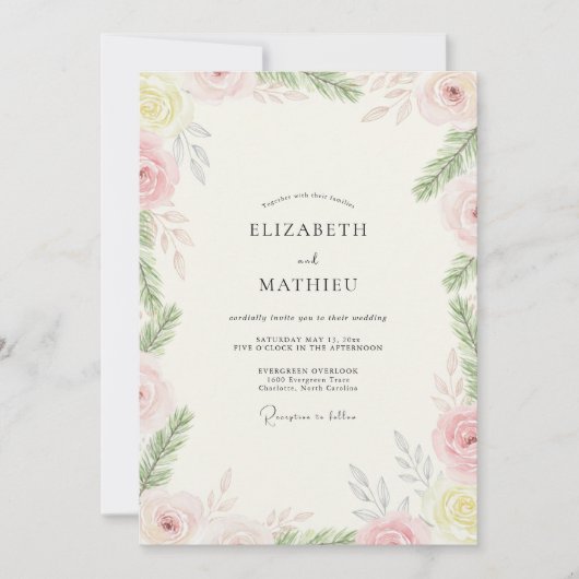 Blush Lemon Leaf Bruiloft Kaart (Voorkant)