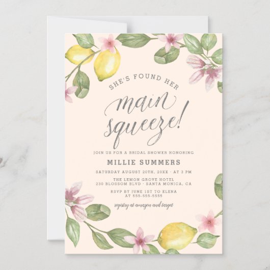 Blush | Lemon Wreath Main Squeeze Vrijgezellenfees Magnetische Uitnodiging (Voorkant)