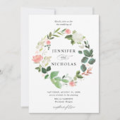 Blush lente bloemenkrans bruiloft kaart (Voorkant)