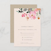 Blush Liefroze Waterverf Floral Weddenschap RSVP Informatiekaartje (Voorkant / Achterkant)