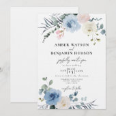 Blush Light Blue Beach Tropical Floral Wedding Kaart (Voorkant / Achterkant)