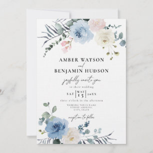 Blush Light Blue Beach Tropical Floral Wedding Kaart