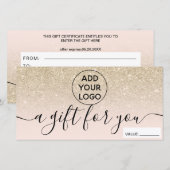 Blush light glitter logo gift certificate (Voorkant / Achterkant)