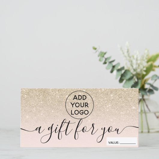 Blush light glitter logo gift certificate (Staand voorkant)