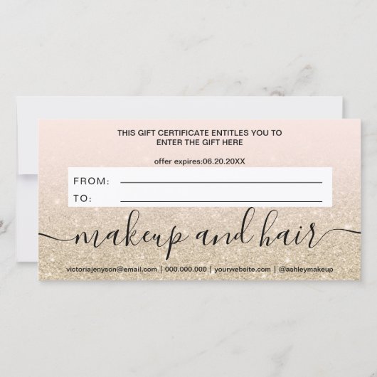 Blush light glitter logo gift certificate (Achterkant)