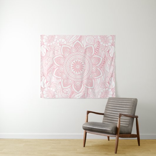 Blush Light Pink Mandala met Floral Pattern Wandkleed (In Situ (horizontaal))