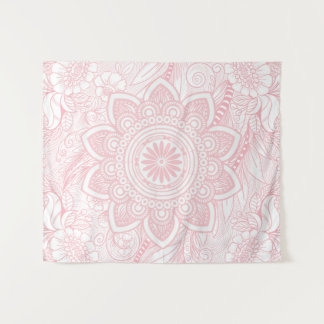 Blush Light Pink Mandala met Floral Pattern Wandkleed