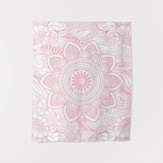 Blush Light Pink Mandala met Floral Pattern Wandkleed (Voorkant)