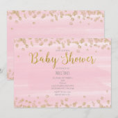 Blush Light Roze & Goud Baby Douche Uitnodigingen (Voorkant / Achterkant)