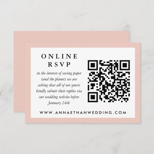 Blush Lijst Bruiloft QR-code Online RSVP-kaart RSVP Kaartje (Voorkant / Achterkant)