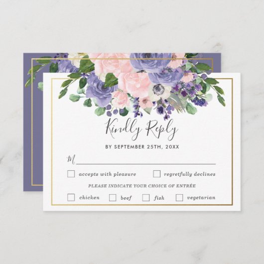 Blush Lila Bloemen Bruiloft Maaltijd Keuze RSVP Ka (Voorkant / Achterkant)