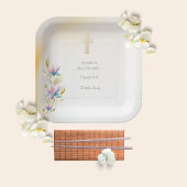 Blush & Lila Bloemen ,Goud Kruis Doop servetten