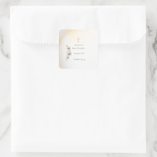 Blush & Lila Bloemen ,Goud Kruis Doop stickers (Tas)