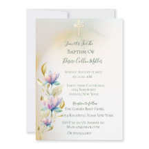 Blush & Lila Bloemen ,Gouden Kruisdoop Uitnodiging