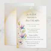 Blush & Lila Bloemen ,Gouden Kruisdoop Uitnodiging (Voorkant / Achterkant)