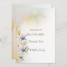 Blush & Lila Bloemen ,Gouden Kruisdoop Uitnodiging