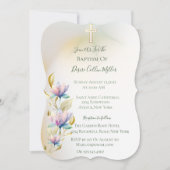 Blush & Lila Bloemen ,Gouden Kruisdoop Uitnodiging (Voorkant)