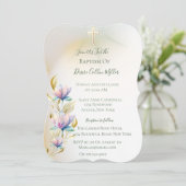 Blush & Lila Bloemen ,Gouden Kruisdoop Uitnodiging (Staand voorkant)