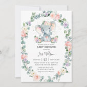 Blush Lila Bloemengroen Olifant Baby shower Kaart (Voorkant)