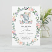 Blush Lila Bloemengroen Olifant Baby shower Kaart (Staand voorkant)