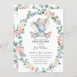 Blush Lila Bloemengroen Olifant Baby shower Kaart