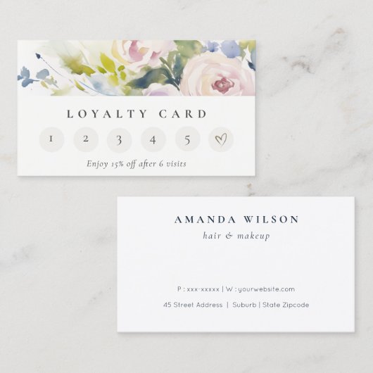 Blush Lila Roos Bloemen Bunch 6 Punch Loyaliteit Visitekaartje (Voorkant / Achterkant)