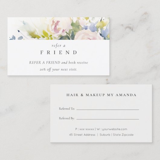 Blush Lila Roos bloemenbos Verwijs een vriend Visitekaartje (Voorkant / Achterkant)