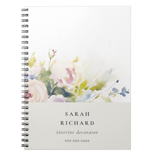 Blush Lila Waterverf Roos Bloemen Bunch Business Notitieboek (Voorkant)