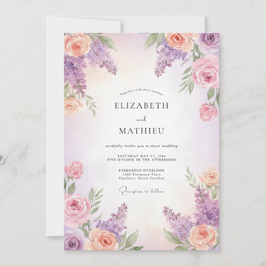 Blush Lila Wisteria Bruiloft Kaart (Voorkant)