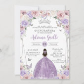 Blush Lila Witte Bloemen Zilver Quinceañera XV 16 Kaart (Voorkant)