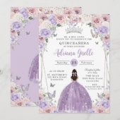 Blush Lila Witte Bloemen Zilver Quinceañera XV 16 Kaart (Voorkant / Achterkant)