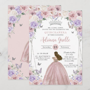Blush Lila witte bloemenjurk Quinceañera XV 16 Kaart