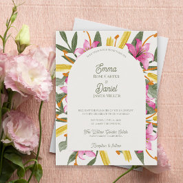 Blush Lily Arched Botanical Floral Wedding Uitnodiging Briefkaart
