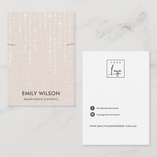 BLUSH LINEN LIGHT STRINGS KETTING BAND DISPLAY VISITEKAARTJE (Voorkant / Achterkant)