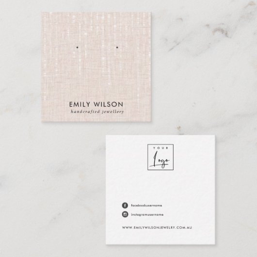 BLUSH LINEN STRING LIGHTS STUD EARRING DISPLAY VIERKANTE VISITEKAARTJE (Voorkant / Achterkant)