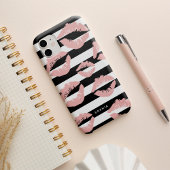 Blush Lip Print Kisses Black & White Stripe Case-Mate iPhone Case