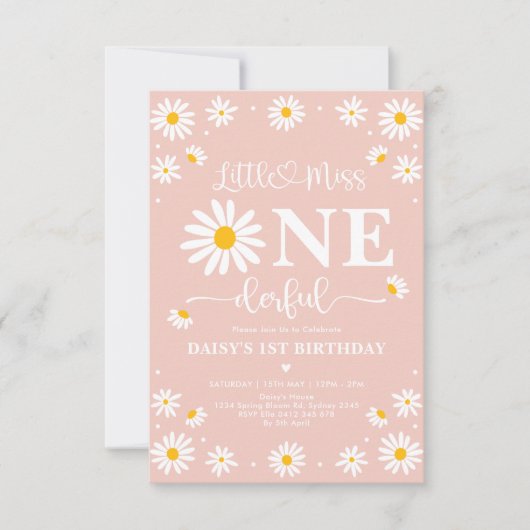 Blush Little Miss ONEderful Daisy Flowers Birthday Kaart (Voorkant)