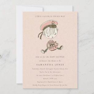 Blush Little Sailor Nautical Baby shower Invite Bedankkaart